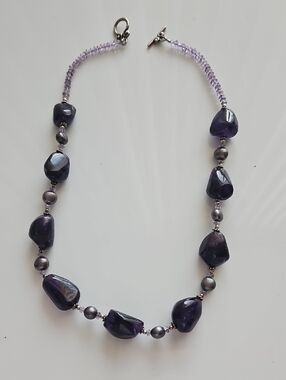 Vintage Natural Cut Chunky Amethyst Gemstone Necklace